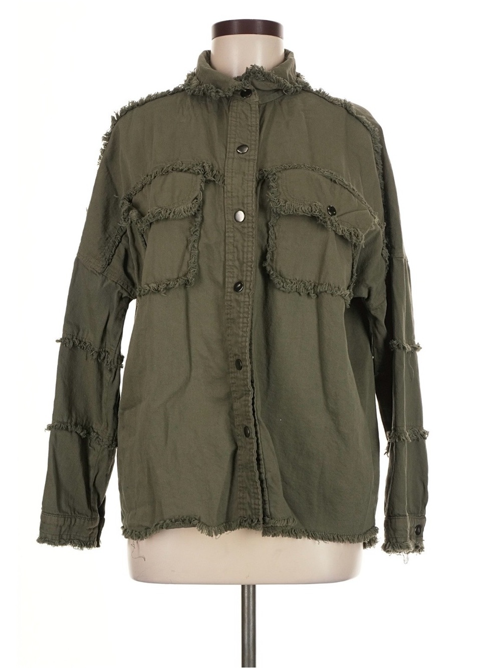 Elan Olive Green Fringed Utility Jacket
